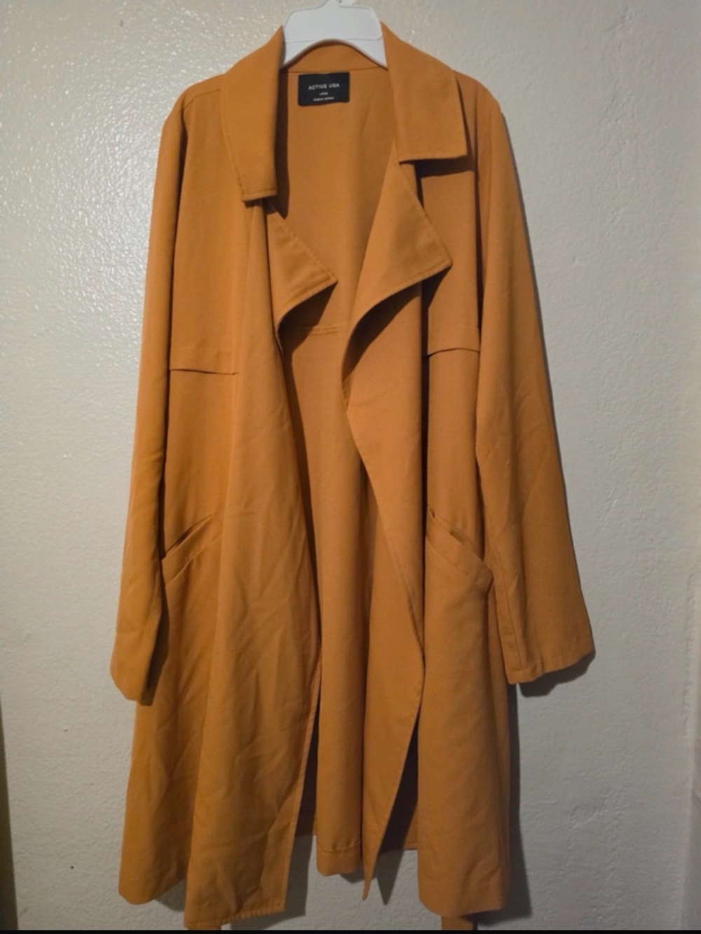 Active USA Mustard Open-Front Drape Trench